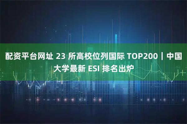 配资平台网址 23 所高校位列国际 TOP200｜中国大学最新 ESI 排名出炉